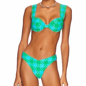 NWT-Claudia Bikini in Aqua & Kelly Green Houndstooth